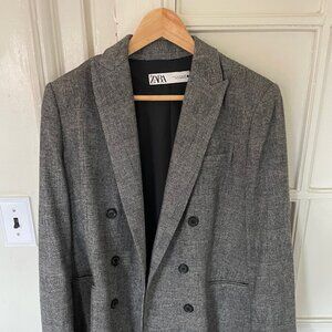 Zara double-breasted fully lined plaid wool blazer